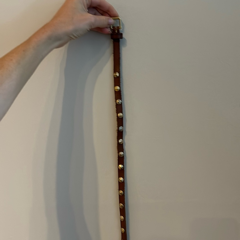 J. Crew Brown Leather Studded Belt with Gold Hardware